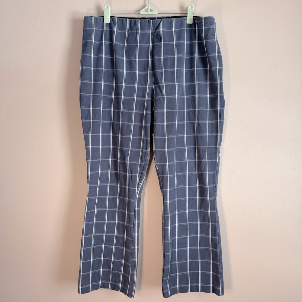 A New Day NWT Women's Blue Check Cropped Kick Flare High Rise Pull-On Pants SZ16